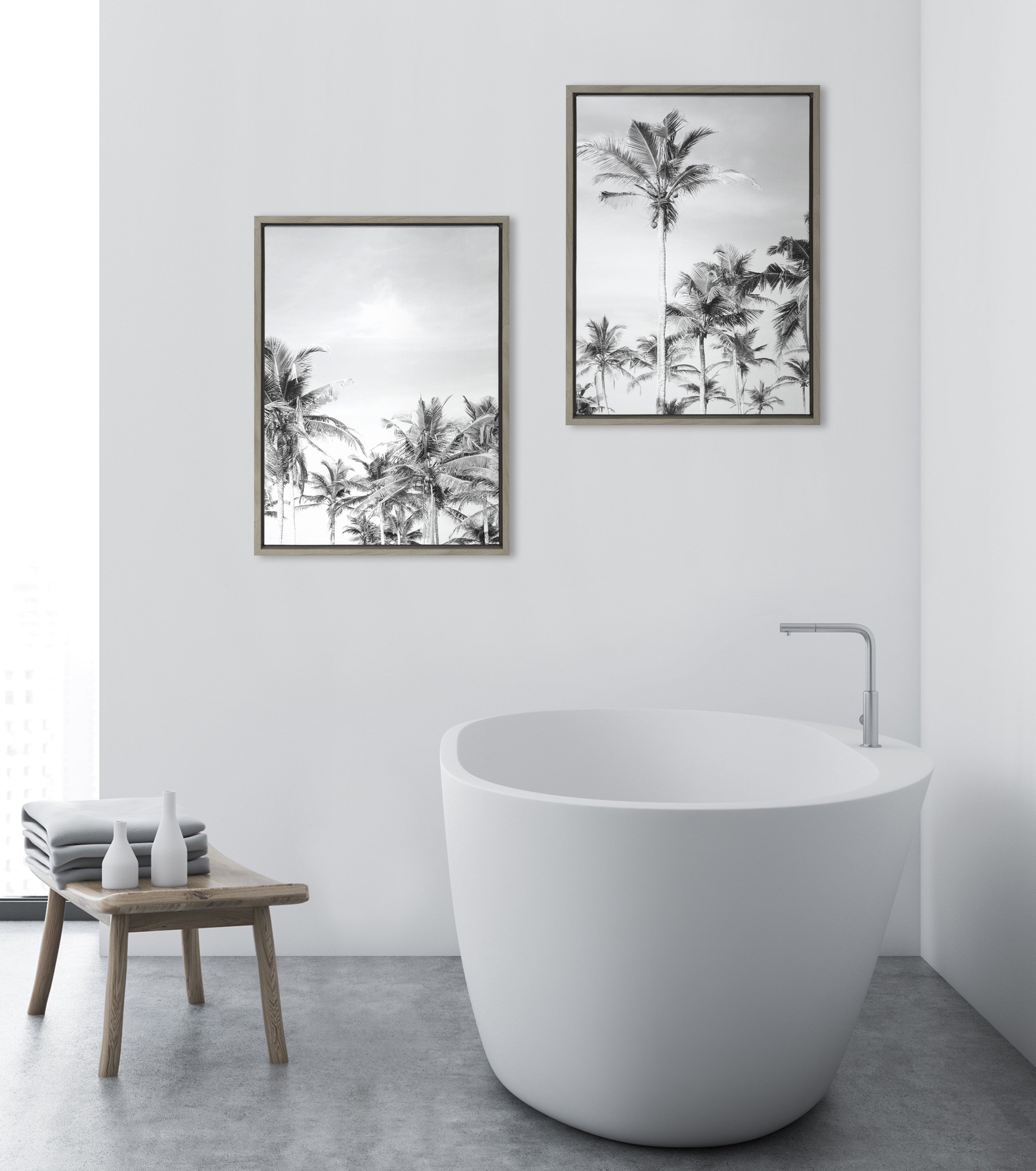 Sylvie Coastal Coconut Palm Tree Beach BW Framed Canvas Set by The