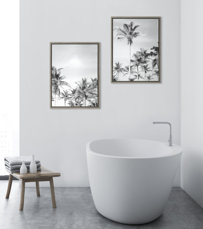 Sylvie Coastal Coconut Palm Tree Beach BW Framed Canvas Set by The