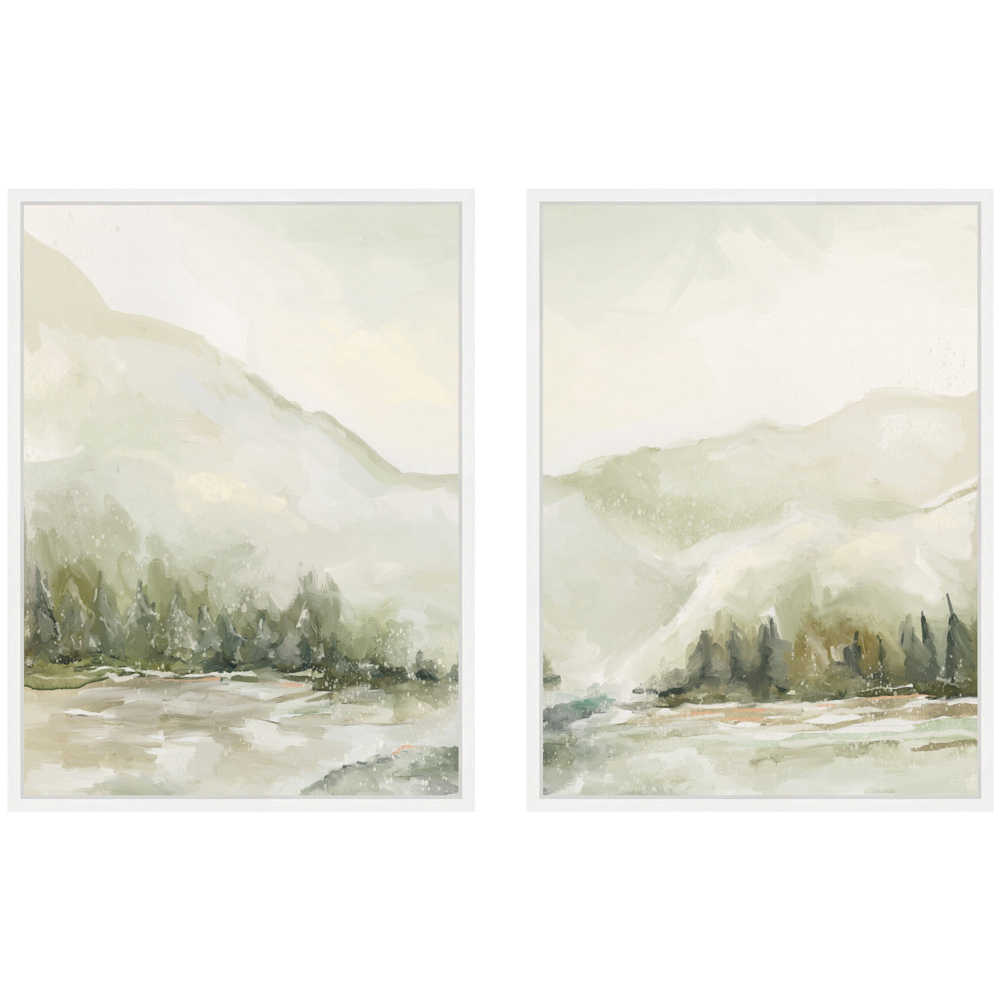 AQ Winter Landscape No.
6 two-piece framed canvas wall art set displayed on wall