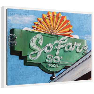 Framed canvas wall art print titled 'So Far' by Krista V.
Allenstein in a Sylvie white frame