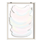 Abstract art by Jessi Raulet featuring five overlapping, soft pastel brushstrokes in pale pink, blue, and cream hues within a simple white frame on white background.