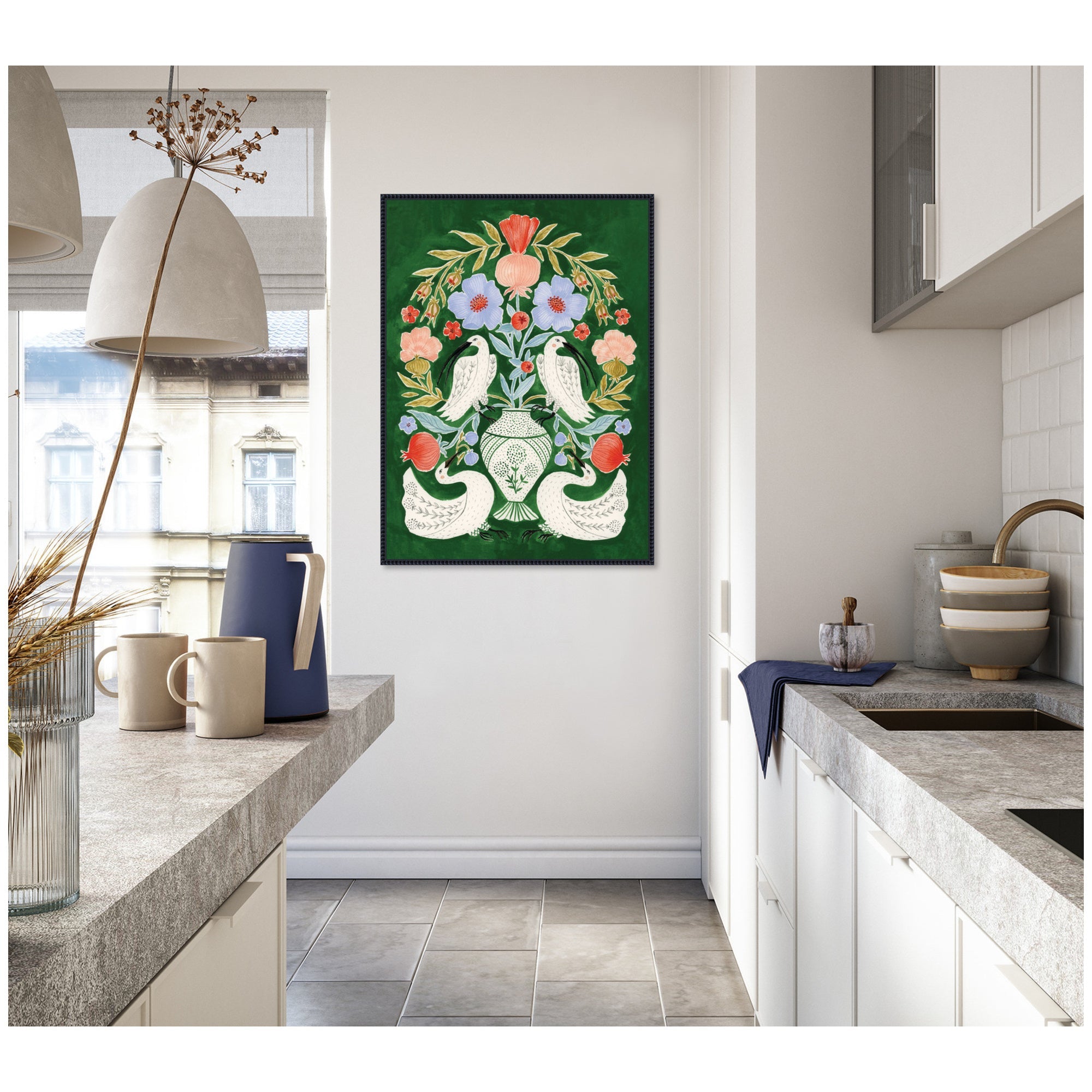 Floral Folklore Ibises and Swan by Jill Labieniec Framed Canvas Wall Art Print