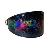 Wide black snake-patterned collar with a glossy finish featuring a multicolor Art Deco-inspired iridescent pattern across the center, tapering from wide to narrow ends.