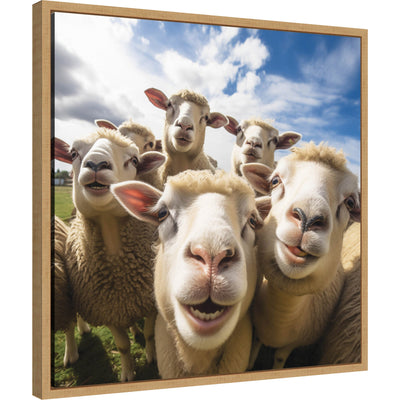 Funny Lamb Selfie framed canvas art showing a whimsical lamb portrait