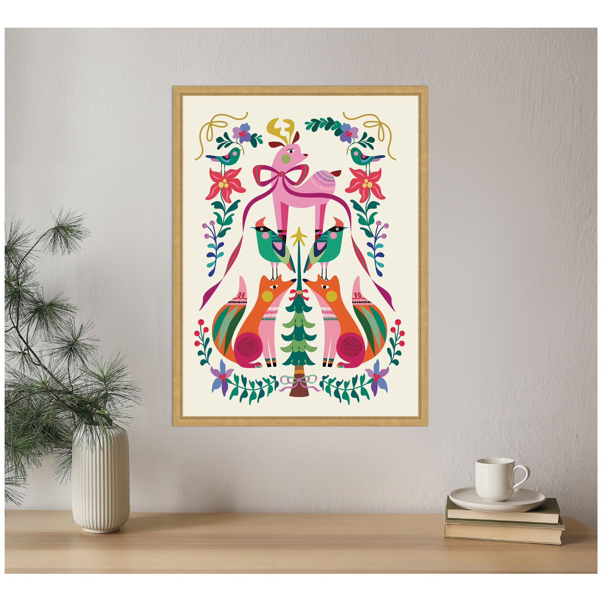 Sylvie Framed Canvas Winter Woodland Animals Christmas Tree by Rachel Lee