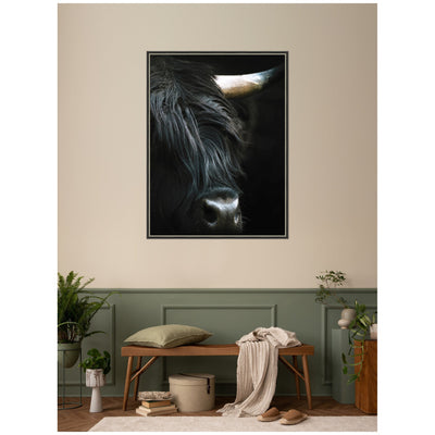 Minimalist Black Highland Cow Close by Michael Schauer Framed Wall Art Print
