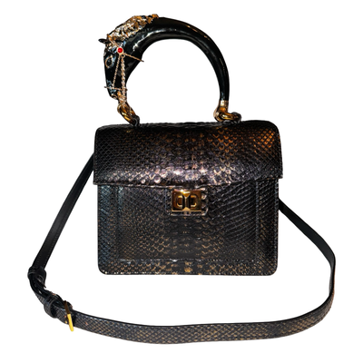 Noir d’Or Horse Handle Handbag Authentic Black and Gold Python by Allysa Payne Beverly Hills - product image 6 for Resin Society