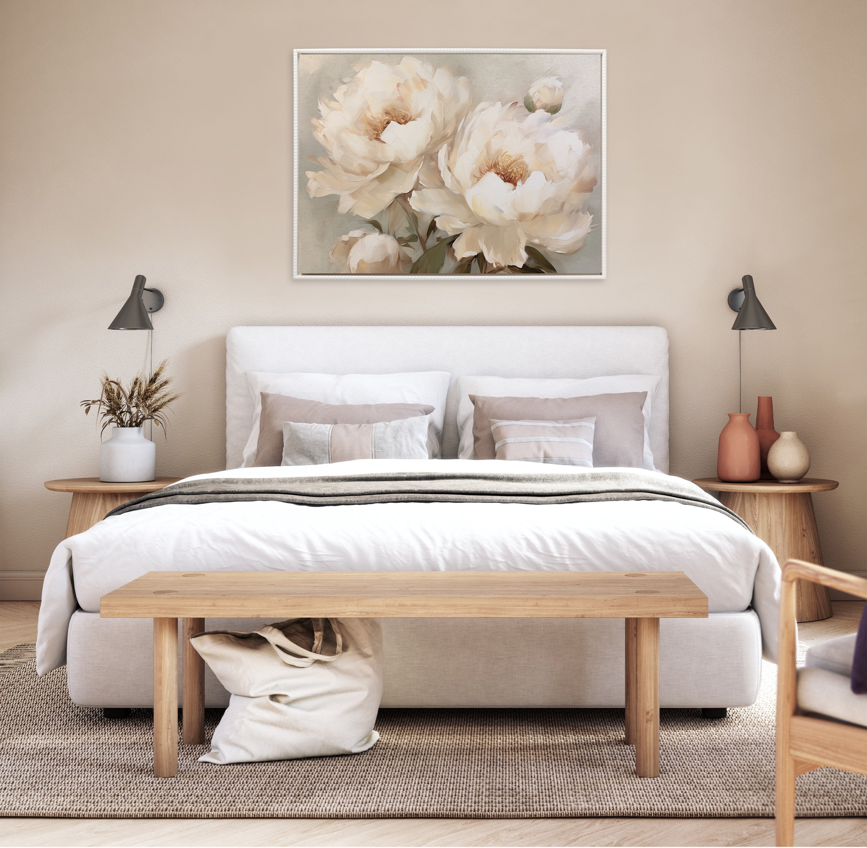 Sylvie Beaded Painterly Peonies Framed Canvas by The Creative Bunch Studio