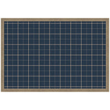 Rectangular wall pinboard with a navy blue fabric surface and a grid of white plaid lines, framed by a light wooden border.