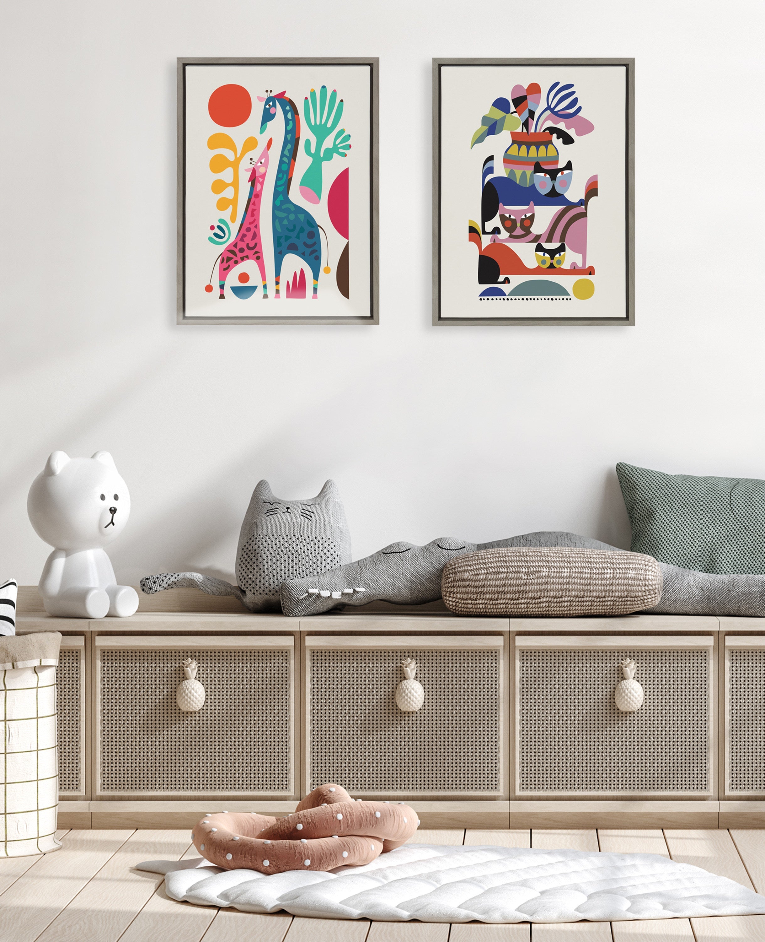 Sylvie 3 Cats Framed Canvas