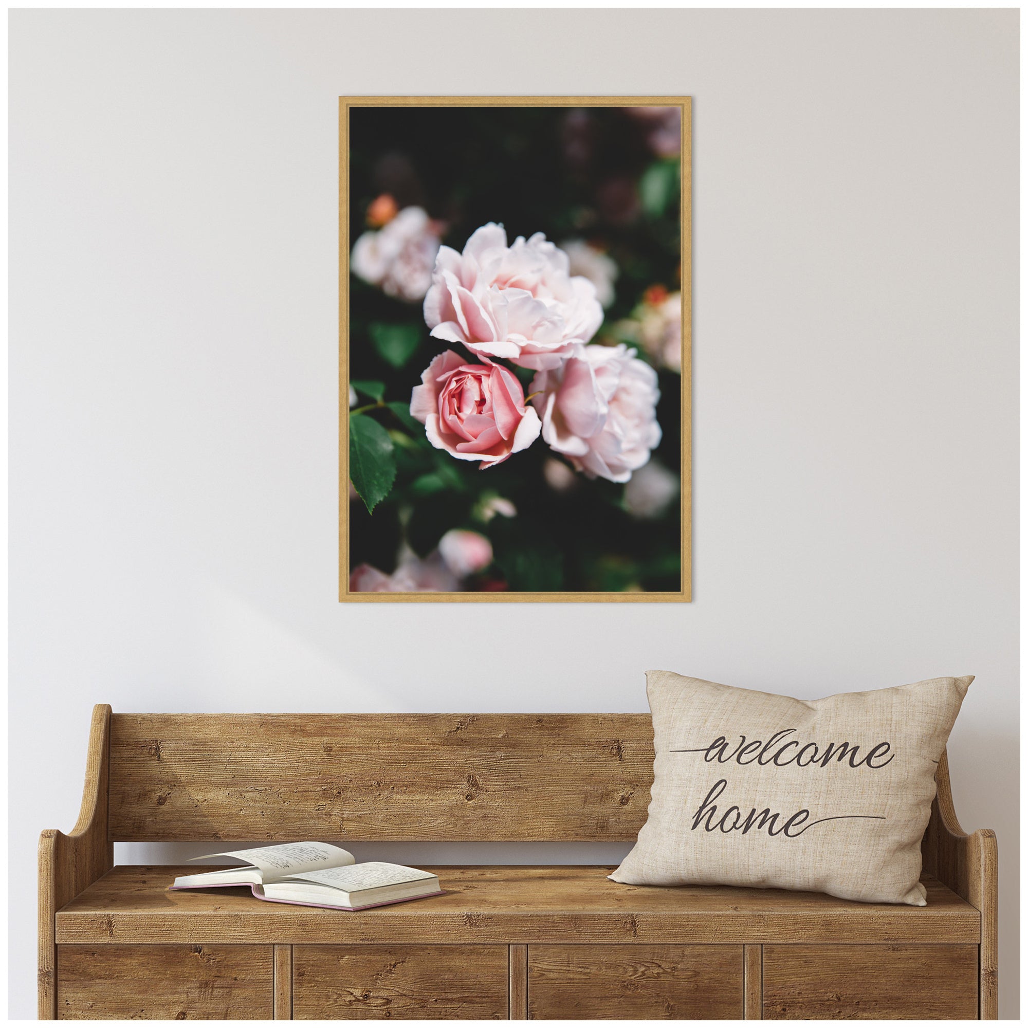 Sylvie Delicate Light Pink Rose Floral Framed Canvas by Patricia Hasz