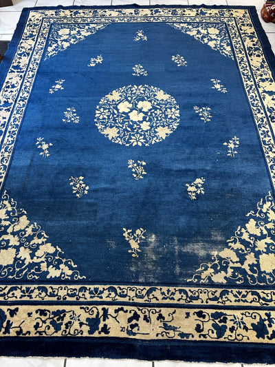 Hand-Knotted Antique Chinese Peking Wool Rug – 9’ x 11’5” – Distressed by Rugistan - product image 5 for Resin Society