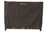Woodhaven Full Firewood Rack Cover on firewood rack in outdoor setting