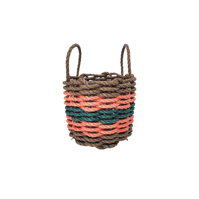Five Stripe Rope Storage Basket in brown, orange, and hunter green stripes