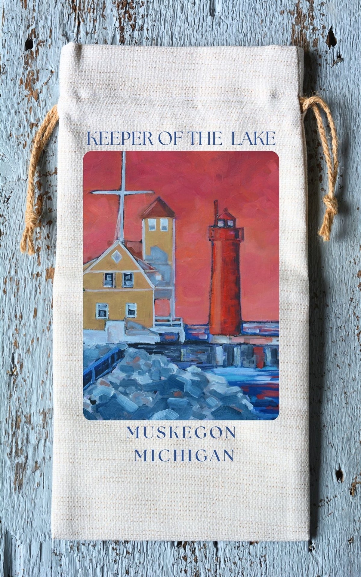 Wine Tote: Muskegon Lighthouse - Keeper of the Lake by Dreese Fine Art - Resin Society