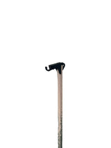 Black metal T-post hanger with a hook and clasp, shown standing upright against a white background.