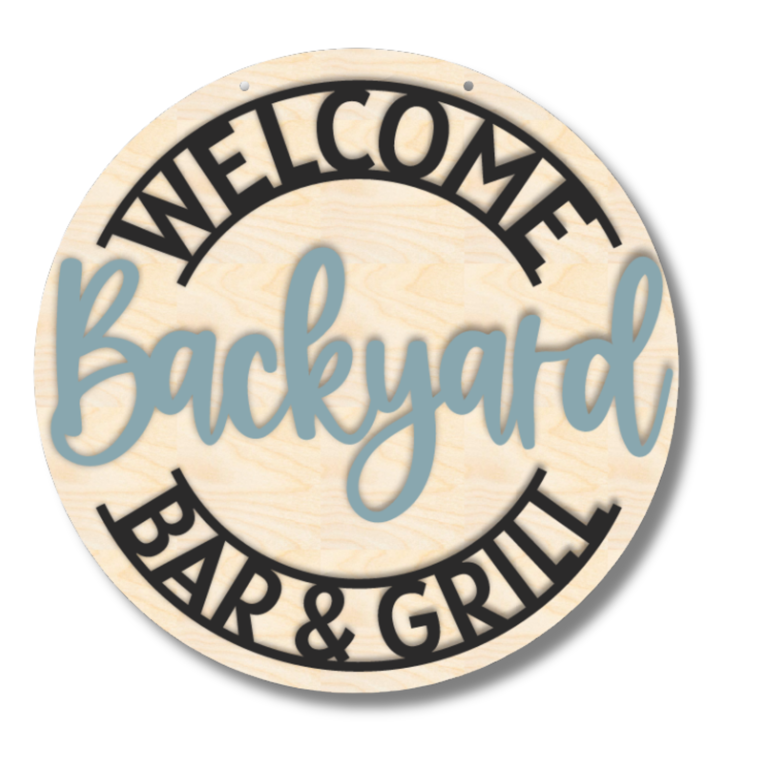 Unfinished wood door sign kit with backyard bar and grill design, 18 inches wide