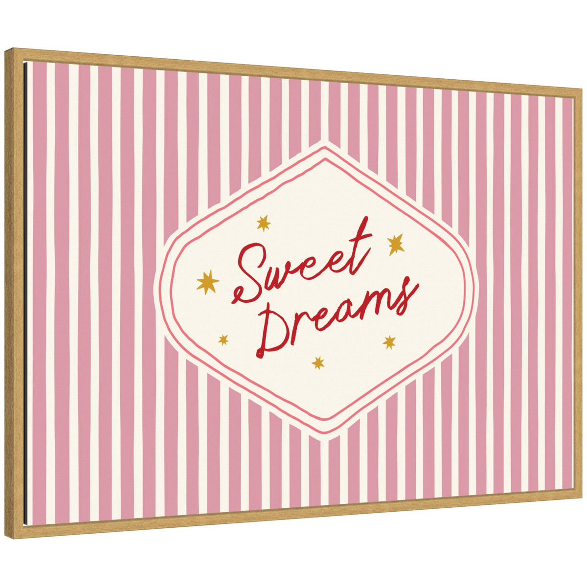 Framed canvas wall art with retro pink and red stripes and 'Sweet Dreams' typography by Lucky Guava