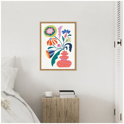 Sylvie Retro Whimsical Floral Vase Framed Canvas by Rachel Lee