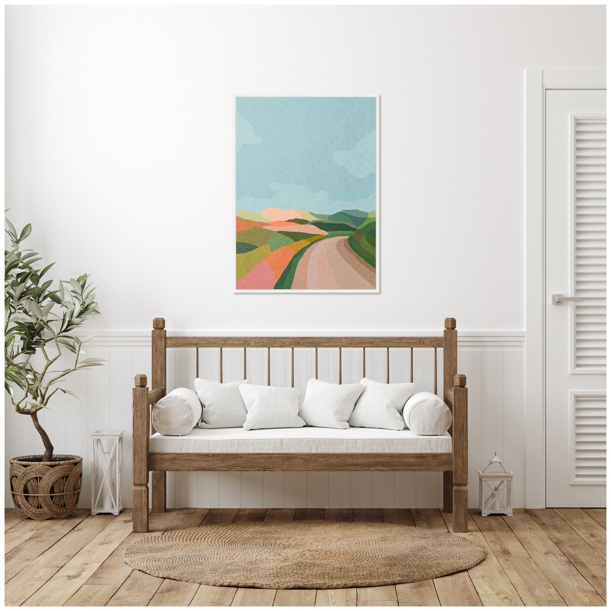 Sylvie Beautiful Landscape with Road Framed Canvas by July Art Prints