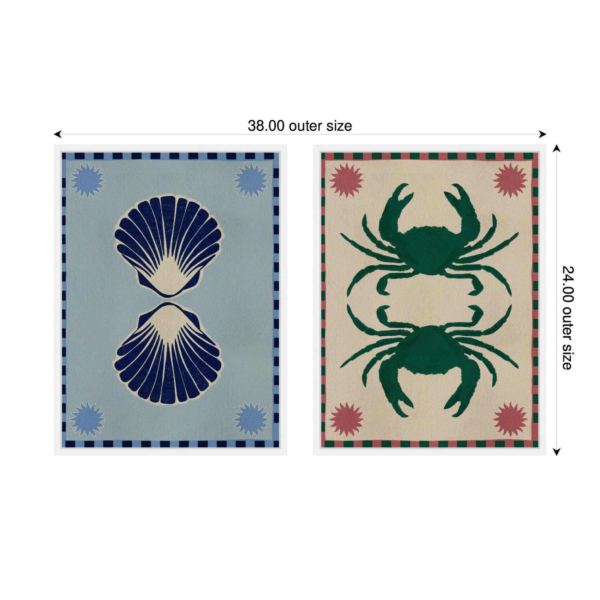 Sylvie Lush Duo Seashells and Crabs Framed Canvas Art Set by Shatha Al Dafai