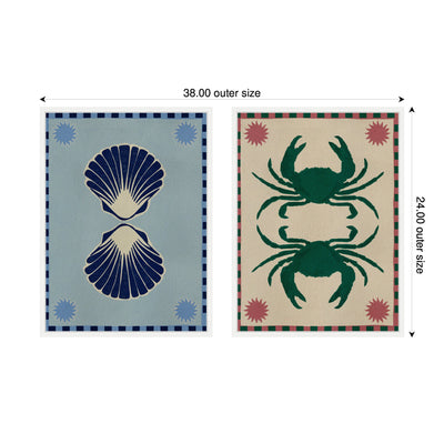 Sylvie Lush Duo Seashells and Crabs Framed Canvas Art Set by Shatha Al Dafai