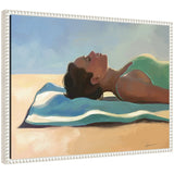 Vitamin D by Mary Sparrow framed canvas wall art print showing a coastal themed design in a white beaded frame