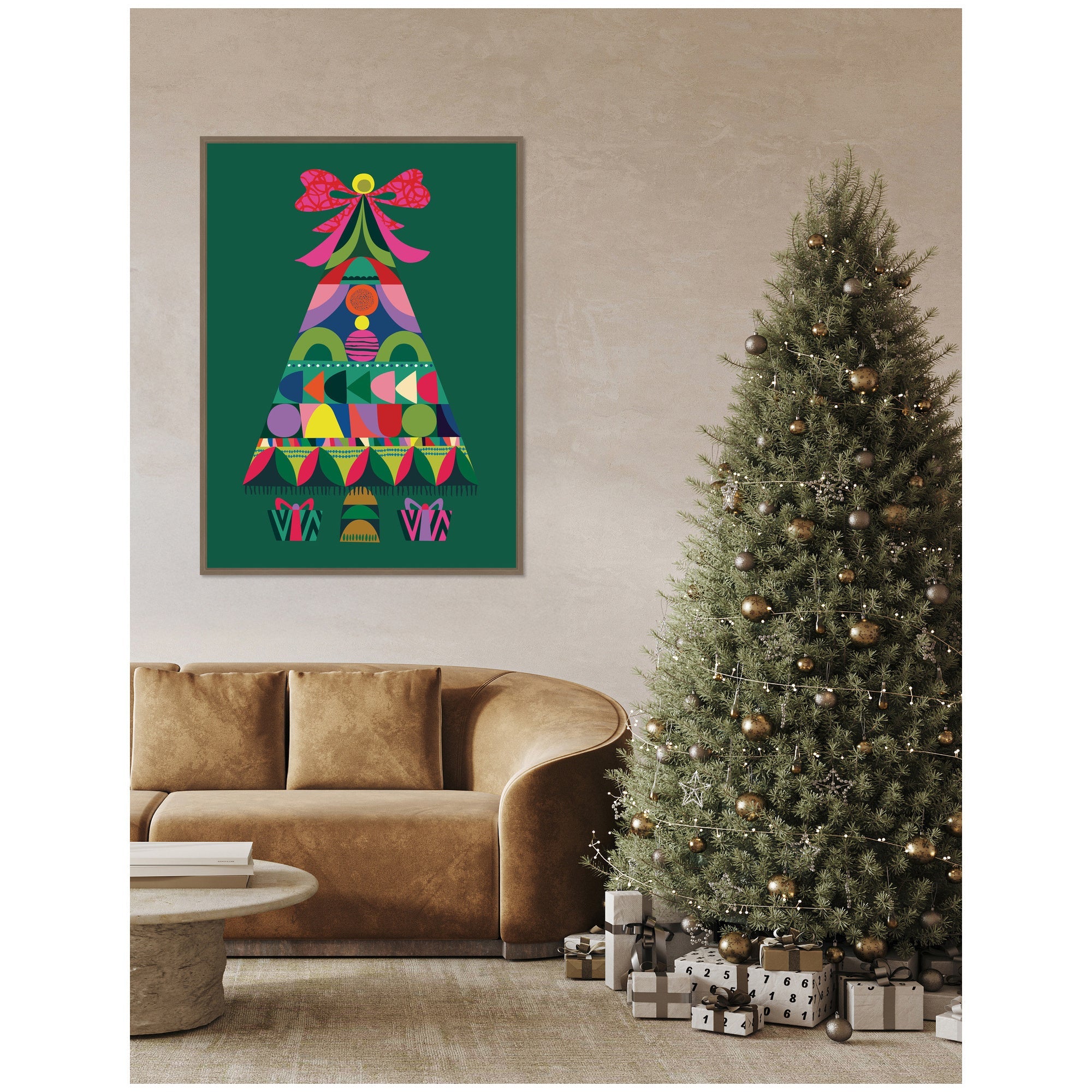 Sylvie Framed Canvas Geometric Christmas Tree by Rachel Lee