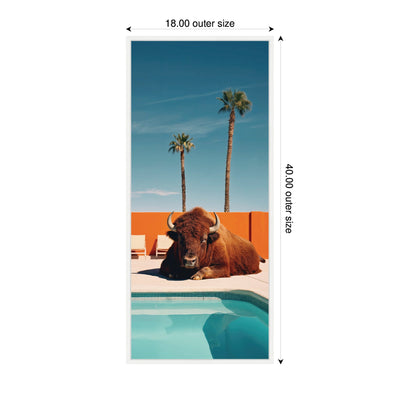 Sylvie Bison Chilling by the Pool in California Framed Canvas by Michael Schauer