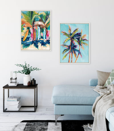 Sylvie Surf and Sand and Tropical Palms Study Framed Canvas Art Set by Rachel Christopoulos