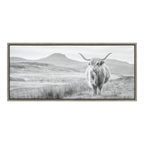 Sylvie Highland Cow Mountain Landscape Black and White Framed Canvas by kateandlaurel