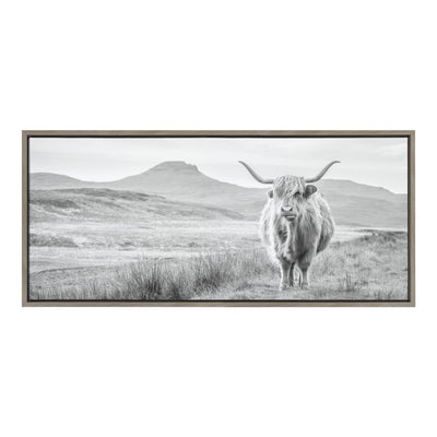 Sylvie Highland Cow Mountain Landscape Black and White Framed Canvas by