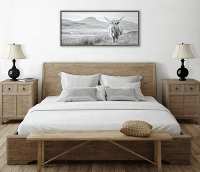 Sylvie Highland Cow Mountain Landscape Black and White Framed Canvas by by kateandlaurel - product image 9 for Resin Society