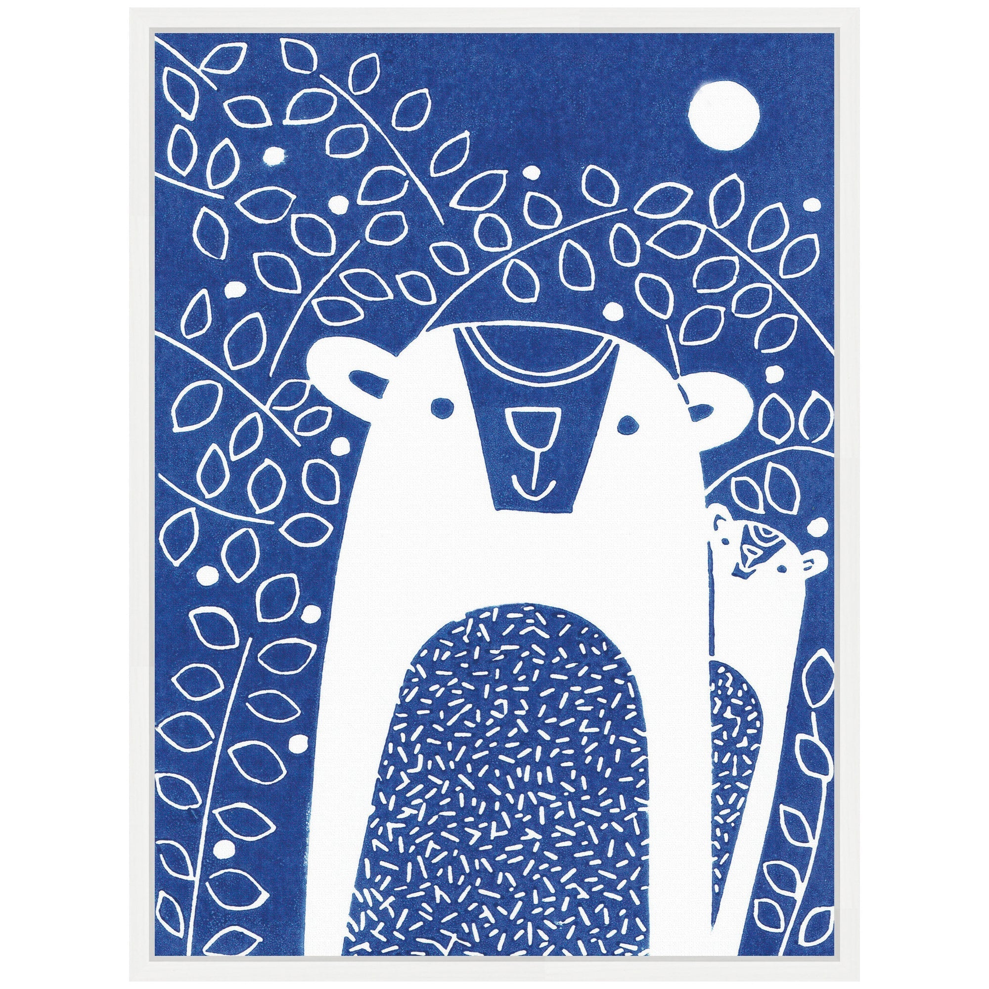 Sylvie Blue Night Bears Linocut Framed Canvas by Giuliana Lazzerini