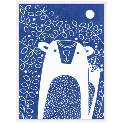 Sylvie Blue Night Bears Linocut Framed Canvas by Giuliana Lazzerini