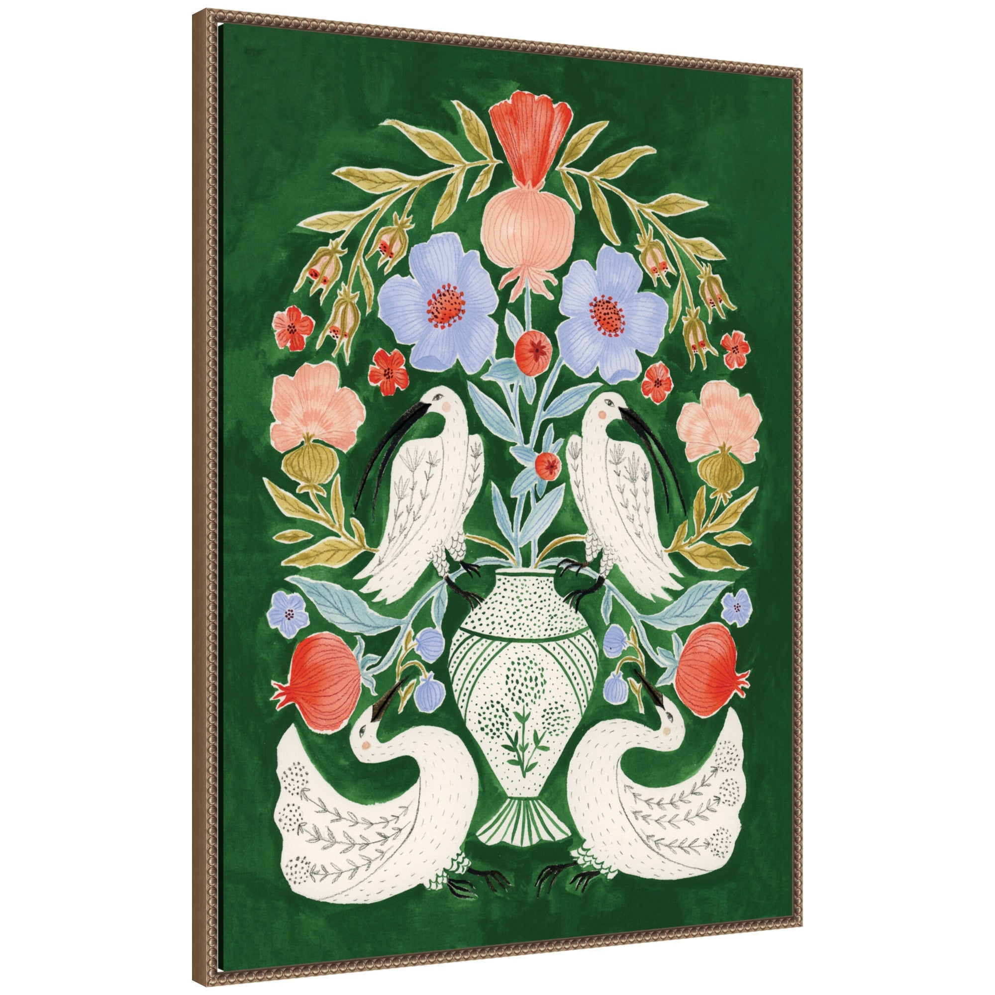 Floral Folklore Ibises and Swan by Jill Labieniec Framed Canvas Wall Art Print