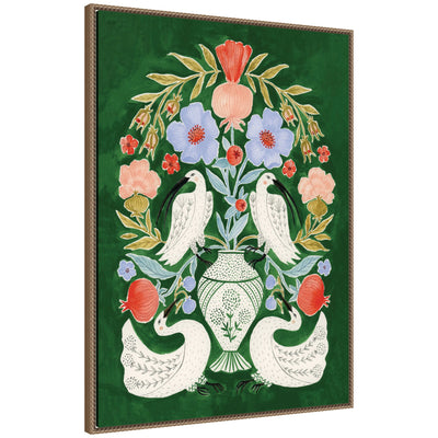 Floral Folklore Ibises and Swan by Jill Labieniec Framed Canvas Wall Art Print