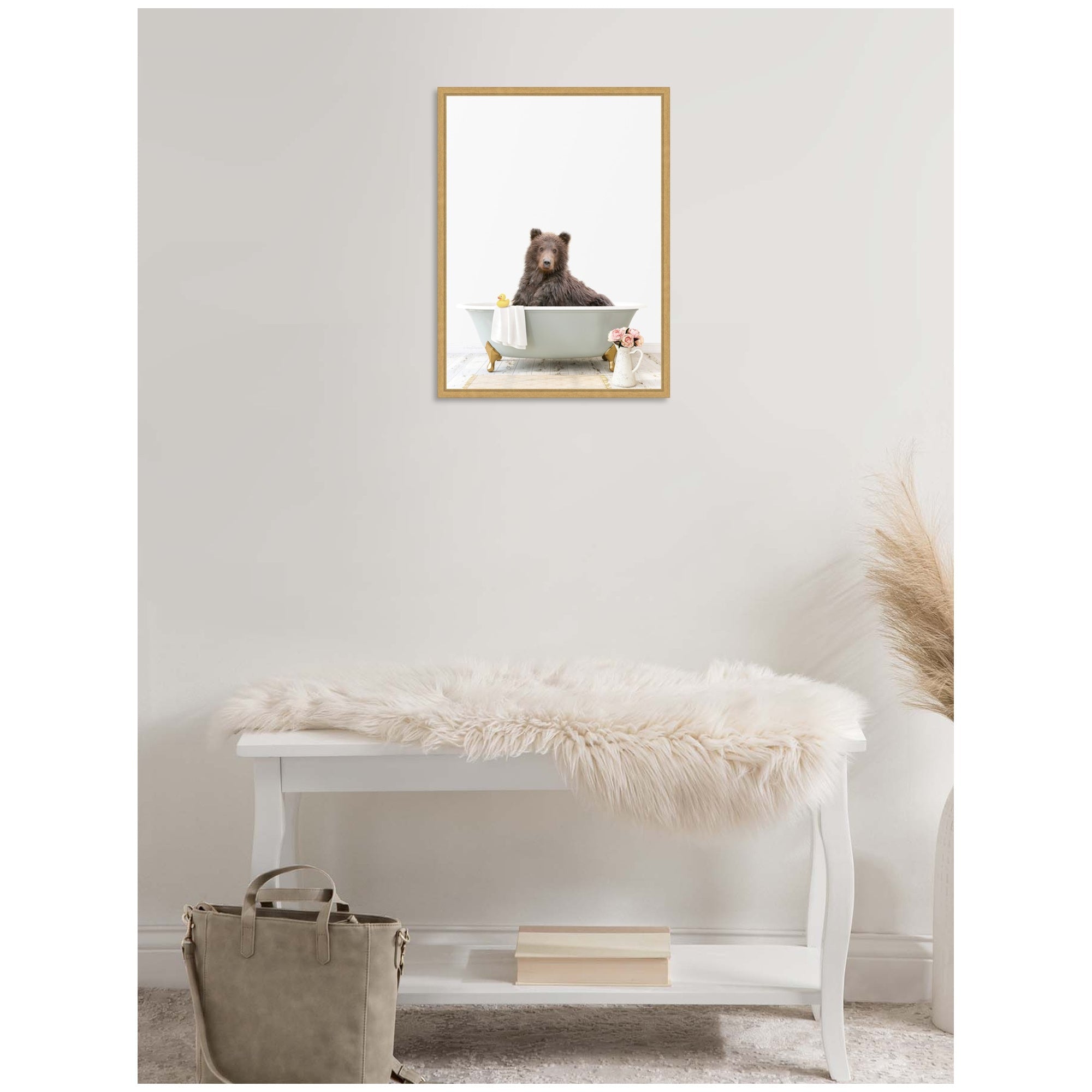 Sylvie Bear in Cottage Gray Bathtub Framed Canvas