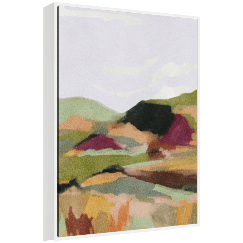 Sylvie Dreamy Landscape Framed Canvas by Nikita Jariwala showing a serene natural scene in a modern floating polystyrene frame.