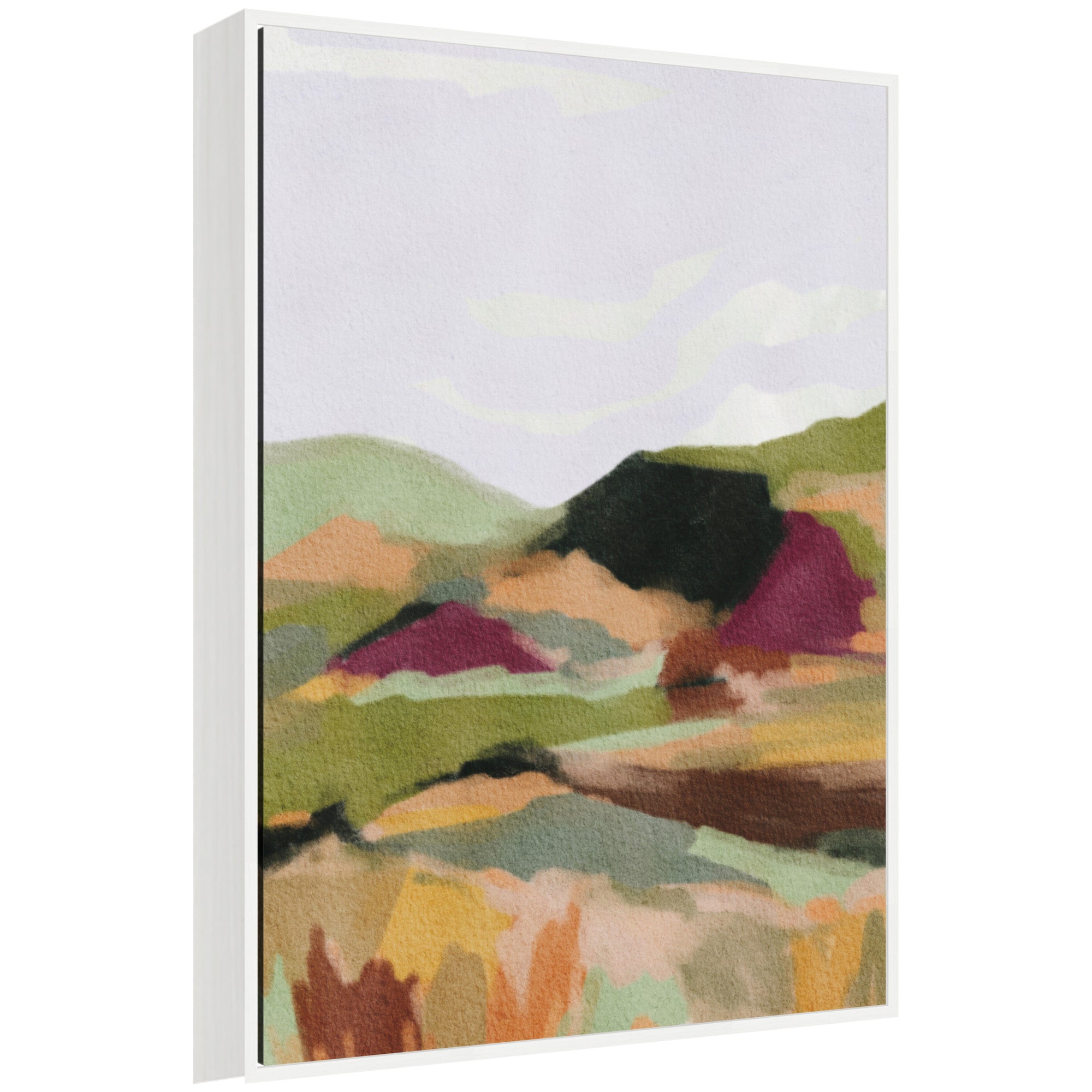 Sylvie Dreamy Landscape Framed Canvas by Nikita Jariwala showing a serene natural scene in a modern floating polystyrene frame.