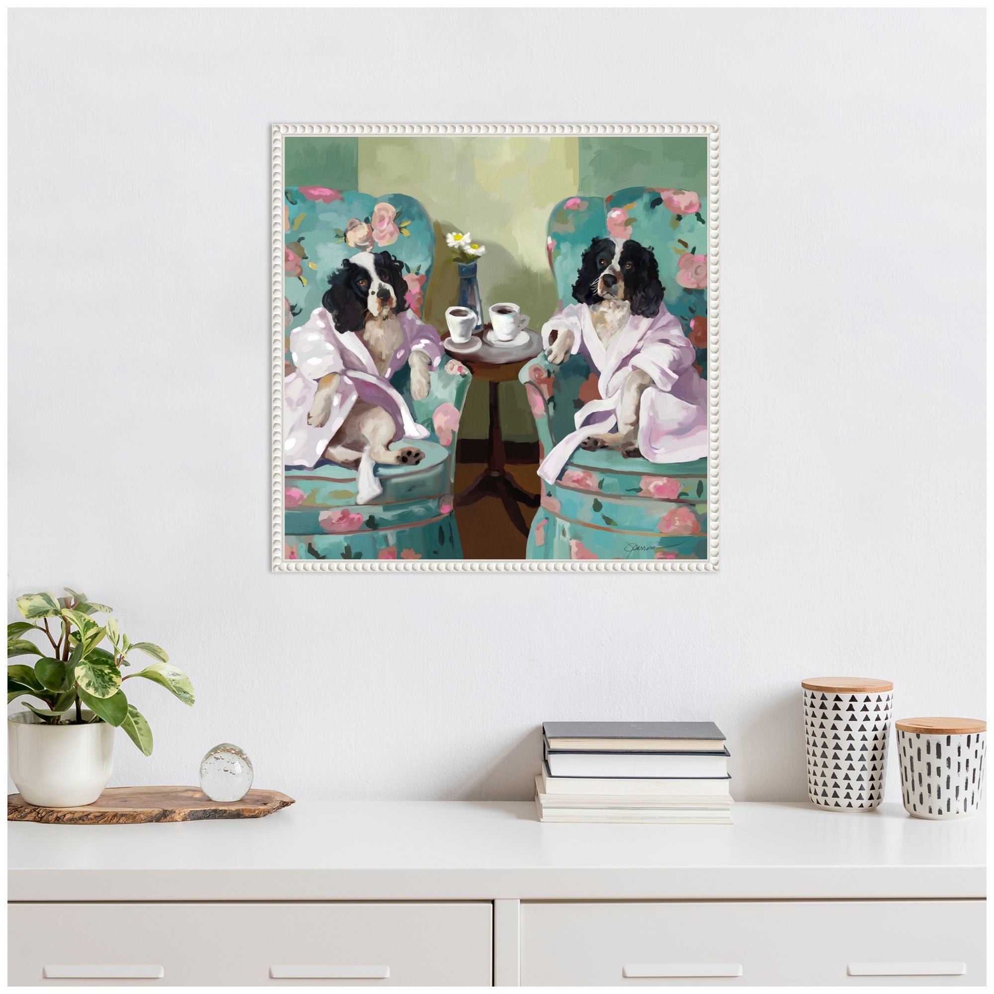 Sylvie Coffee Hour Framed Canvas by Mary Sparrow
