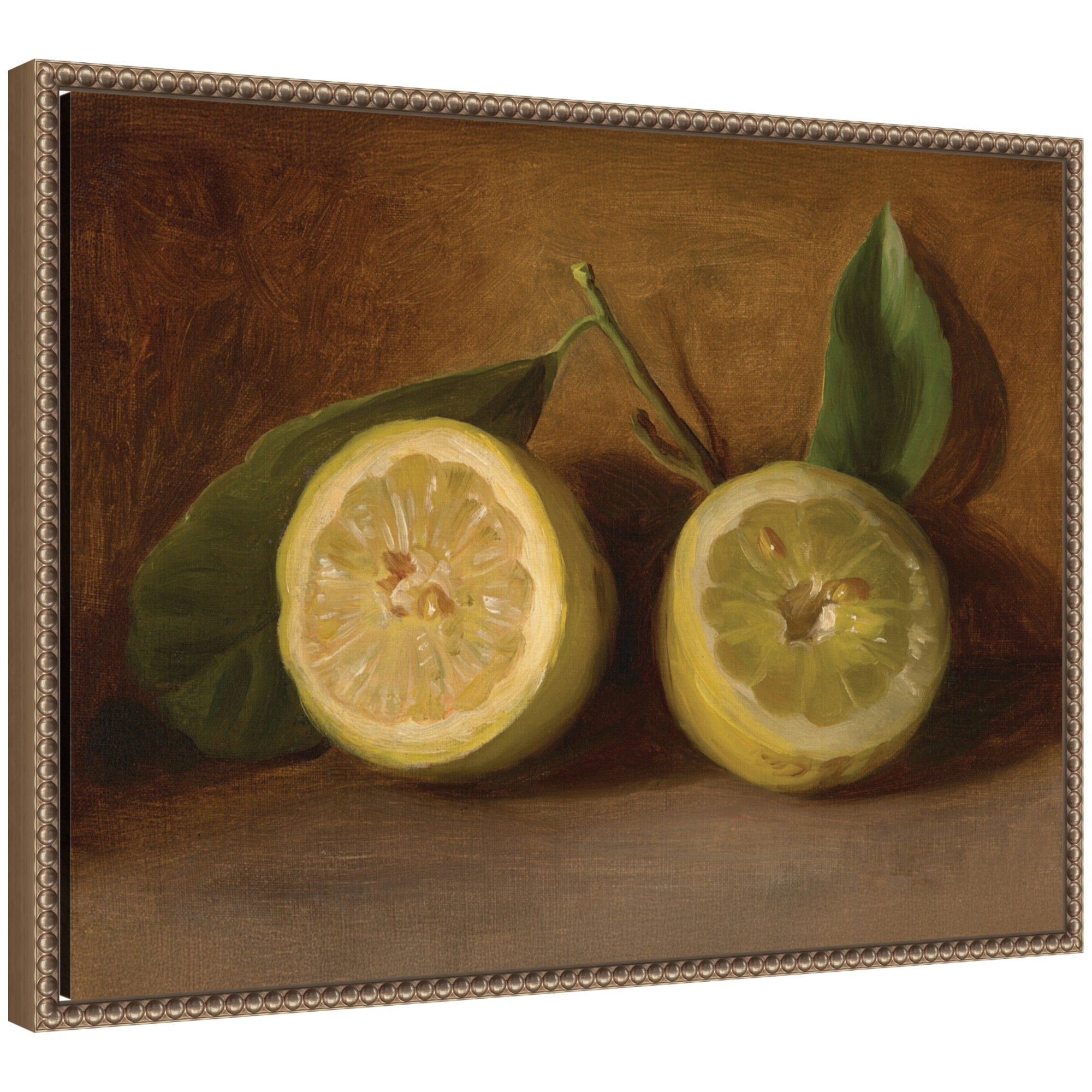 Lemons 1884 George Henry Hall framed canvas wall art print displayed in interior setting