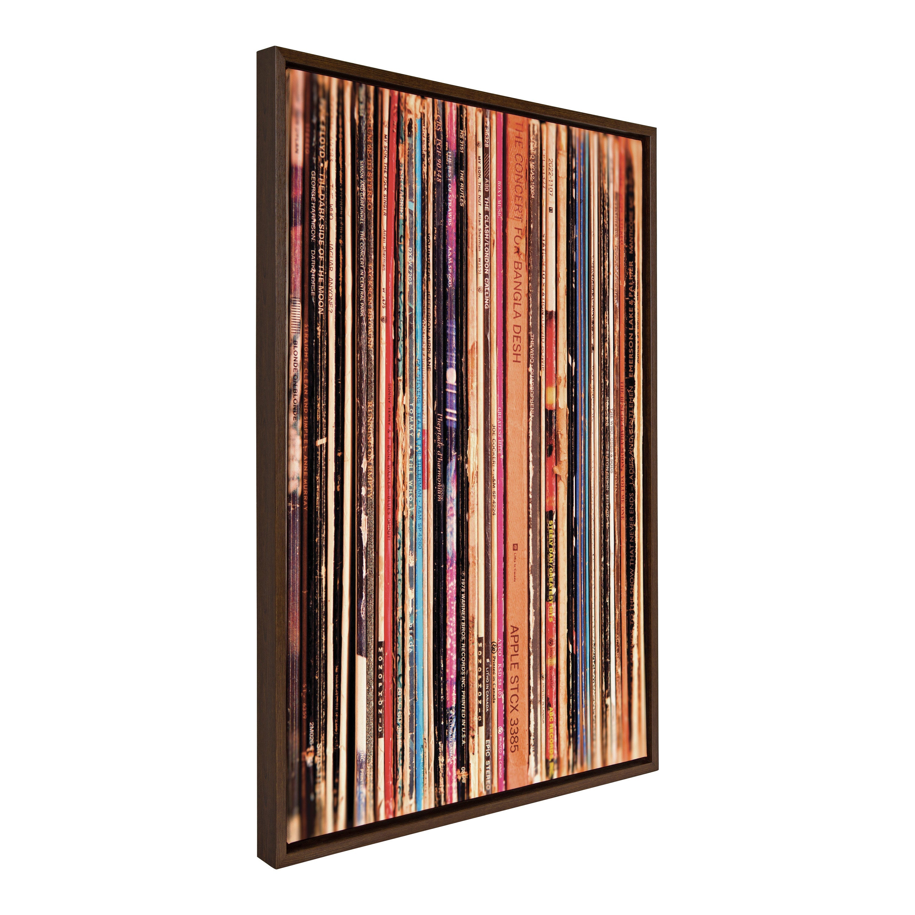 Sylvie Record Player framed canvas wall art set displayed on a wall with gray frames