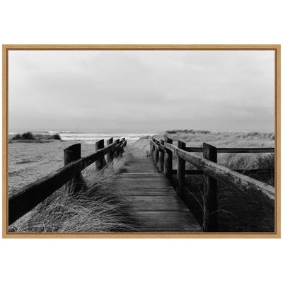 Sylvie Coastal Beach Boardwalk Black and White Framed Canvas by Patricia Hasz