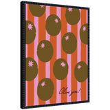Framed canvas wall art showing olive and pink stripes by Lucky Guava in a black beaded Sylvie frame