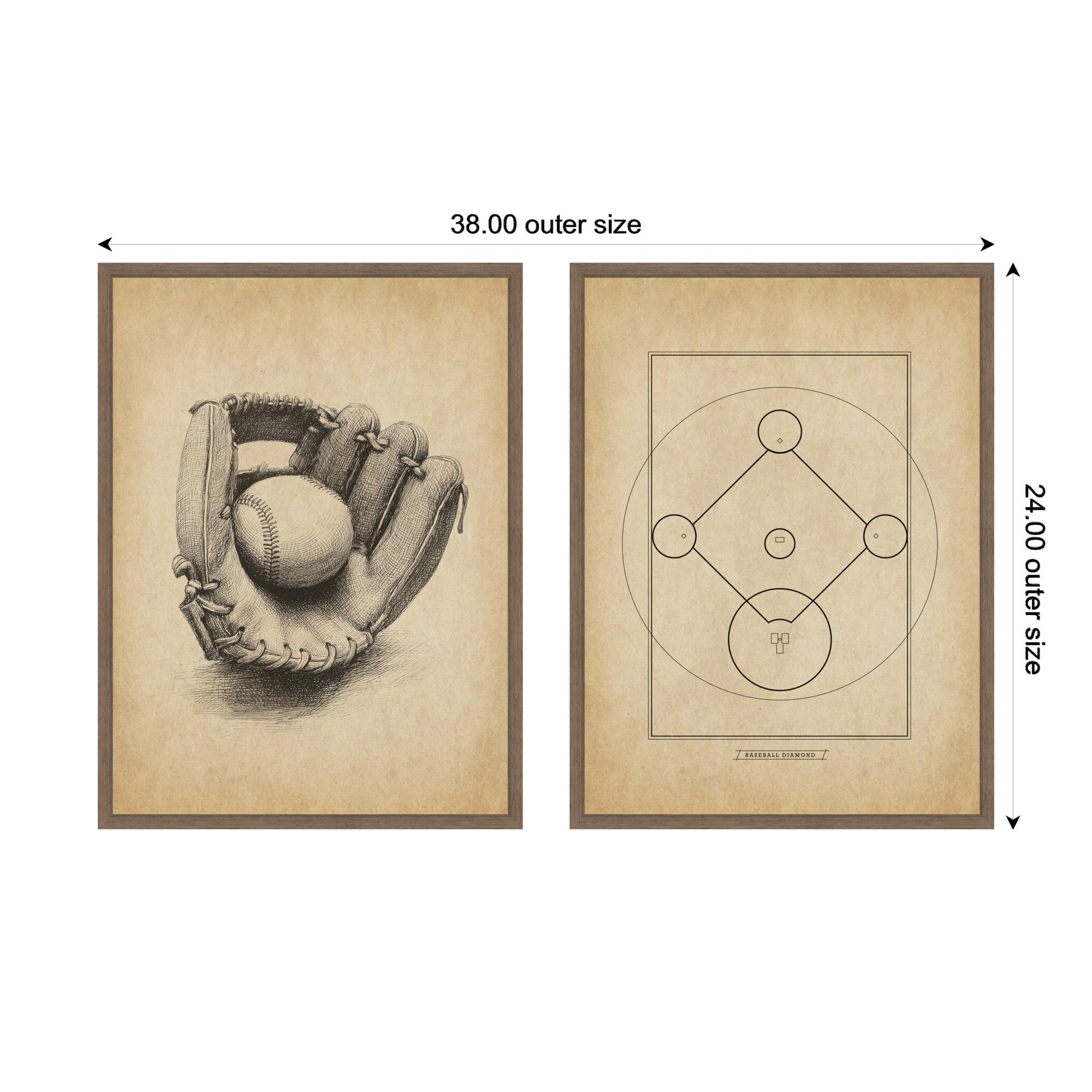 Vintage Baseball 2 Piece Framed Canvas Wall Art Set by The Creative Bunch Studio