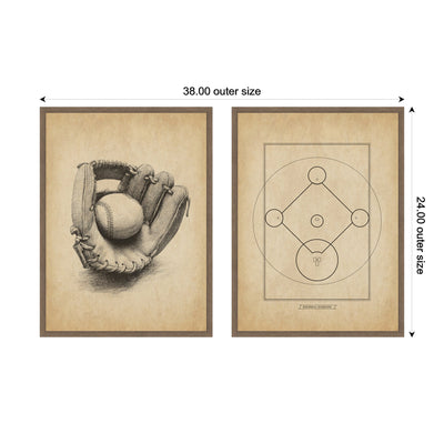 Vintage Baseball 2 Piece Framed Canvas Wall Art Set by The Creative Bunch Studio