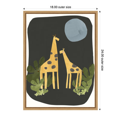 Giraffes Under The Moon by Alicia Abla Framed Canvas Wall Art Print
