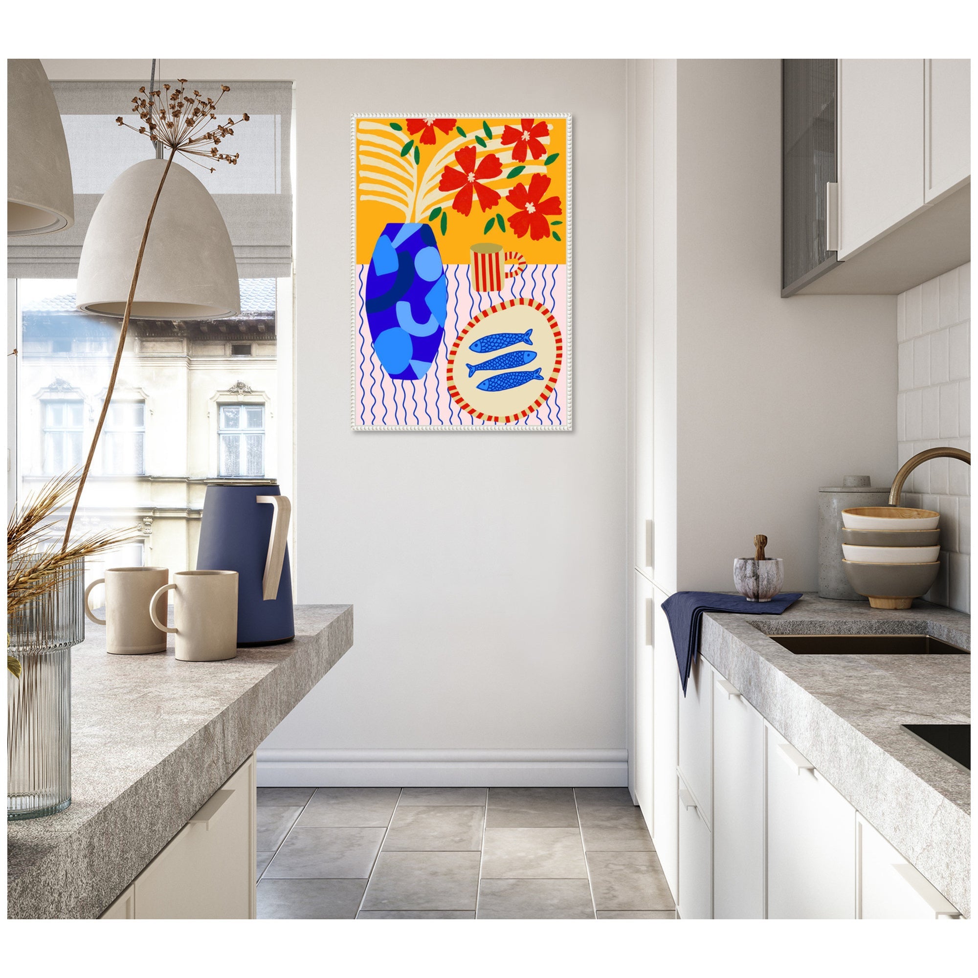 Sardines on Stripes by Teresa Rego Framed Canvas Wall Art Print