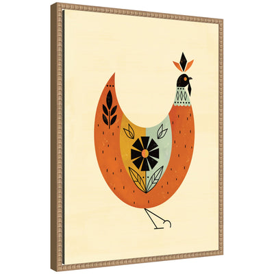 Sylvie Spring Chicken framed canvas art featuring a colorful chicken illustration in a vintage beaded polystyrene frame